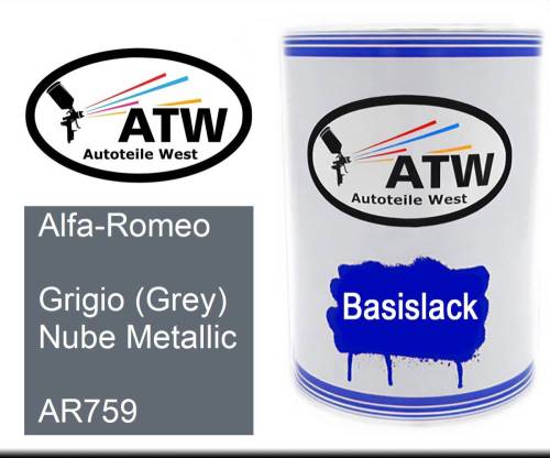 Alfa-Romeo, Grigio (Grey) Nube Metallic, AR759: 500ml Lackdose, von ATW Autoteile West.